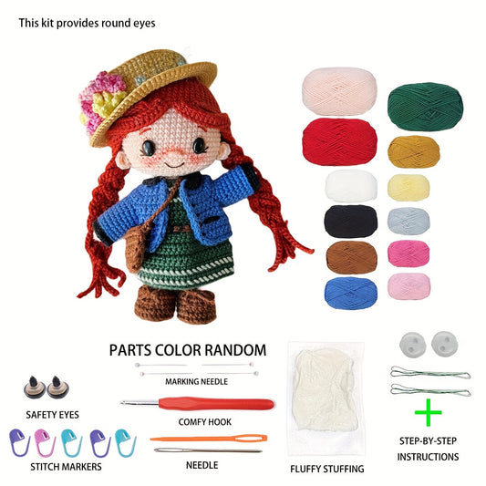 This Set1Set of Cute Green Roof Annie and Red Hair Twin Princesses Suitable for Little Princesses' DIY Outfits。It's a very interesting crochet kit for adults，Comes with Step-by-Step Video Tutorial，Suitable for experienced beginner crochet enthusiasts。 DIY