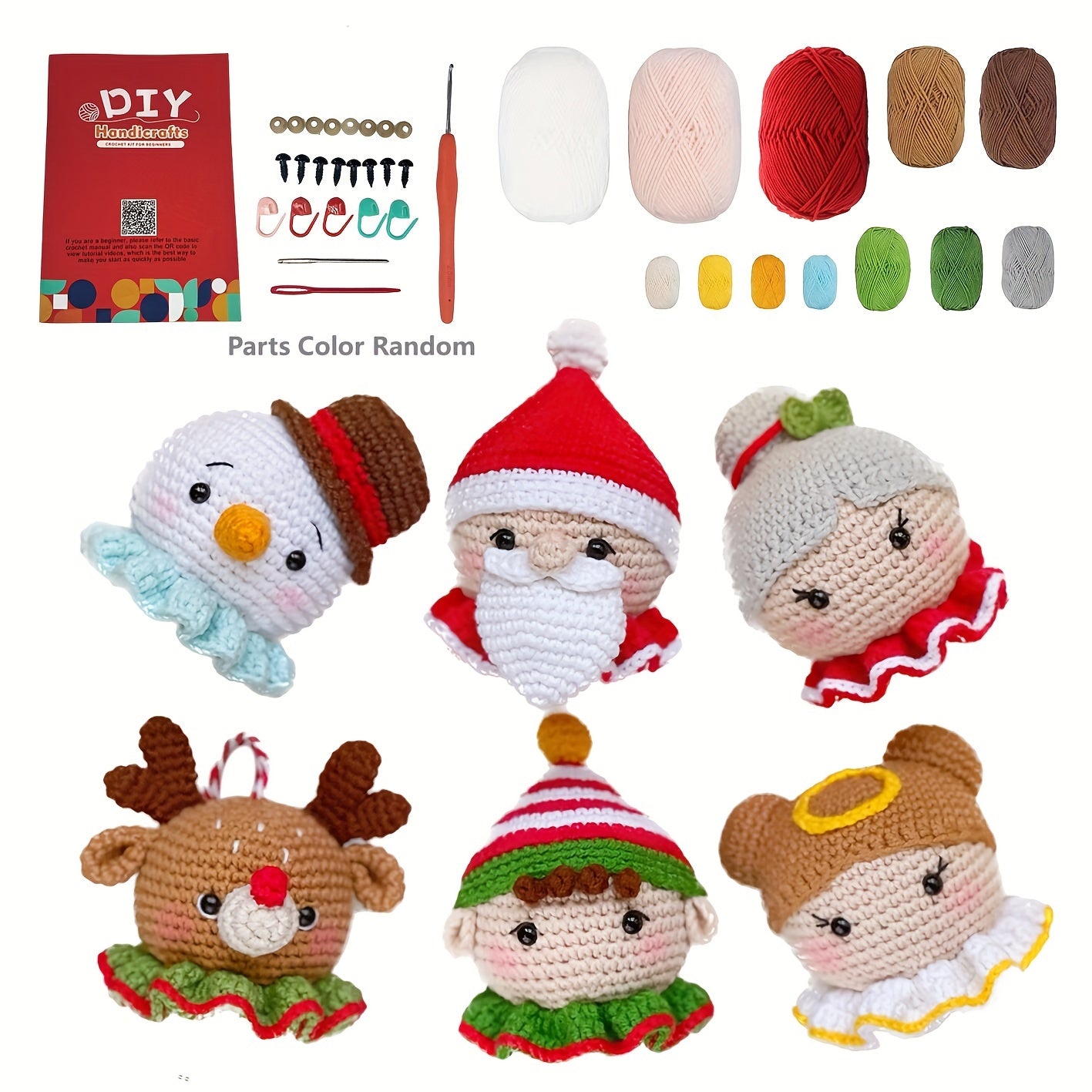 6pcs, Christmas Doll Crochet Kit, Christmas Woven Hook Yarn, Cute Santa Claus Outdoor Holiday Decorations, Handmade DIY Creative Crochet Material Pack, Fun Halloween/Easter Woven Dolls with Thoughtful Valentine's/Birthday Gift Knitting Crafts (Accessories