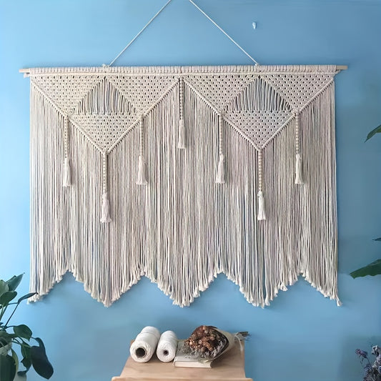 Nordic Style Oversized Tassel Tapestry - Striped Geometric Pattern Wall Decoration，Suitable for Living Room、Bedroom、Hotel and Guesthouse Decoration - Neutral Tones Interior Art Painting，Simple Installation，Fine Craftsmanship，High-quality Knitting，Home Dec