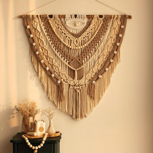 Knot and Beyond Big MacRamy Wall Hanging - Punk vintage fabric，With tassels、Tassel Details and Beaded Decorations，Colorful Layered Decorations，Suitable for living room or men's party，36x36Inch，McLamy Wall Hanging Decoration