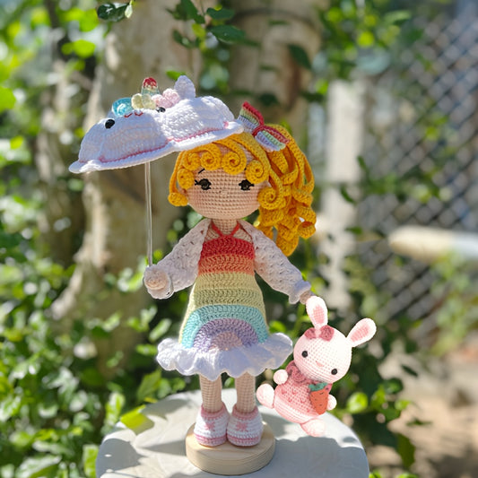 2pcs Princess Crochet Starter Kit for Beginners, Adult Crochet Set with Step-by-Step Text Tutorial, Girls and Bunny DIY Crocheting Kit, Cute and Interesting Spring/Summer Home Decor Ornaments, Birthday Valentine'S Day Gif