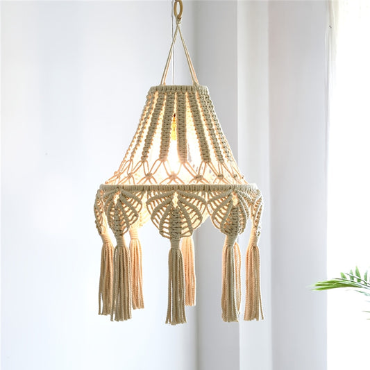 1Pieces Macrame Lampshade Bohemian Style Hanging Pendant Light Decorative Lampshade Hand Woven Pendant Light Decorative Tassel Lamp Shade - without Lights