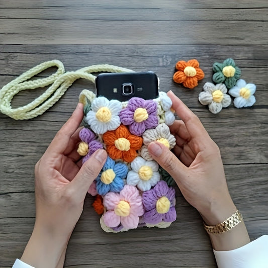 1 Beginner Crochet Kit for Making a Flower Phone Bag，Including English teaching videos、Crochet Kit for Adults